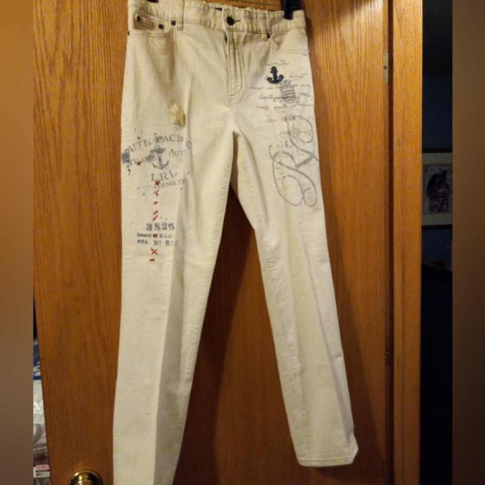 Lauren Ralph Lauren Cream Jeans with Graphic Details